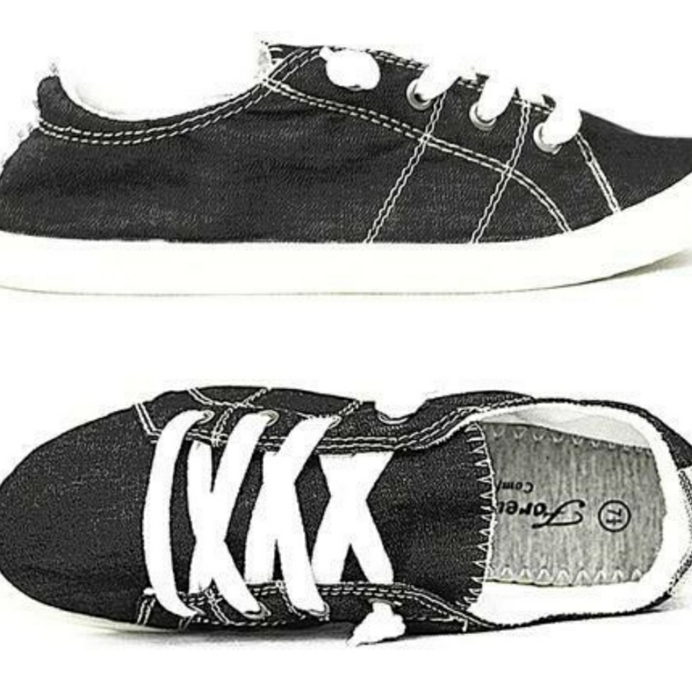 Black denim slip on shoes